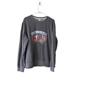 McCann Strong Design Gray Sweatshirt Canadian and American Flag Hearts  L